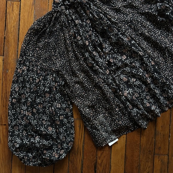 Ulla Johnson Floral Silk Balloon Sleeve Blouse Womens 6 Black White Coquette - Picture 3 of 11